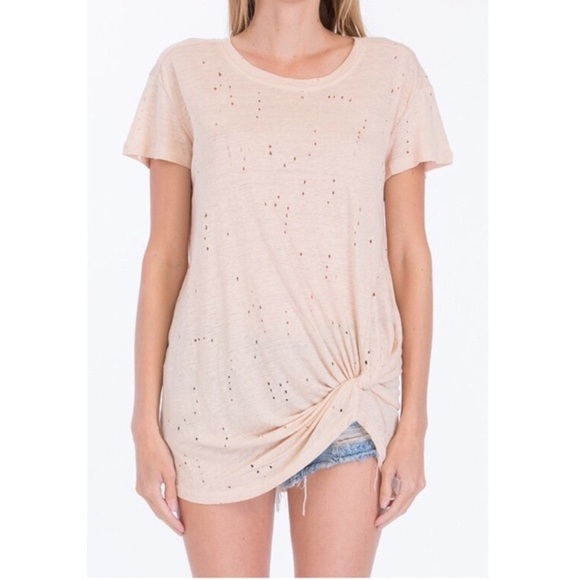 Olivaceous Distressed Knotted Tee - Picture 1 of 5